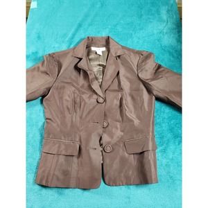 SLB Blazer Womens Brown Sz 6 Long Sleeve Buttoned Silk Ladies Business Work